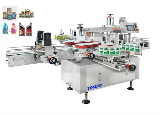 Ligne de remplissage de lubrifiants à deux côtés Bouteille carrée Machine d'étiquetage adhésif automatique